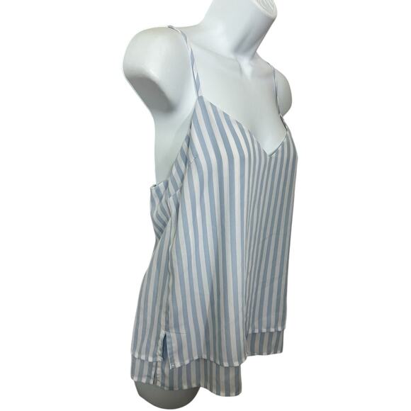 Forever 21 Blue White Striped Cami Blouse Sz Small Loose Double Layer Top Light - Picture 2 of 5